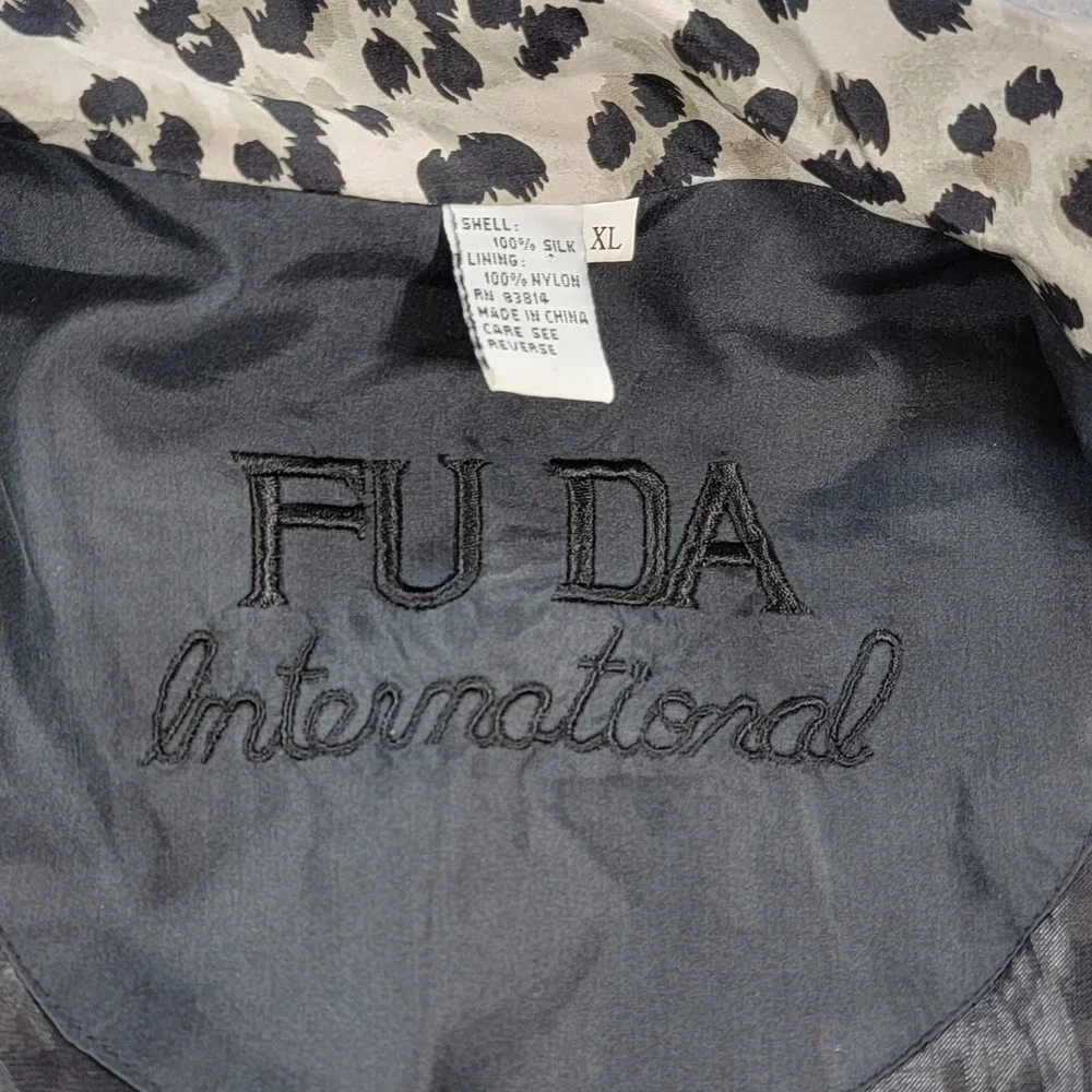 Fuda International Jacket Vintage 100% Silk Leopard Print 90s Y2K Women's XL